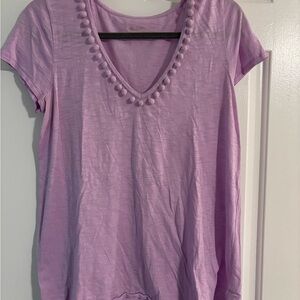 Lilly Pulitzer Lavender V-Neck Pom-Pom Trim Top